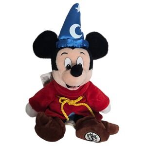 Disney Parks Sorcerer Mickey Plush 10" Red Robe Blue Hat Fantasia Theme Park NWT